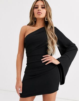 one sleeve black mini dress