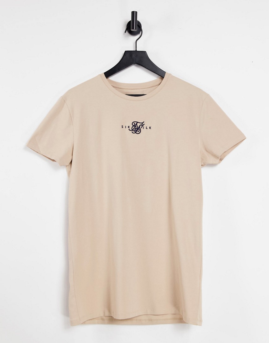 Siksilk allure straight hem T-shirt in beige-Neutral