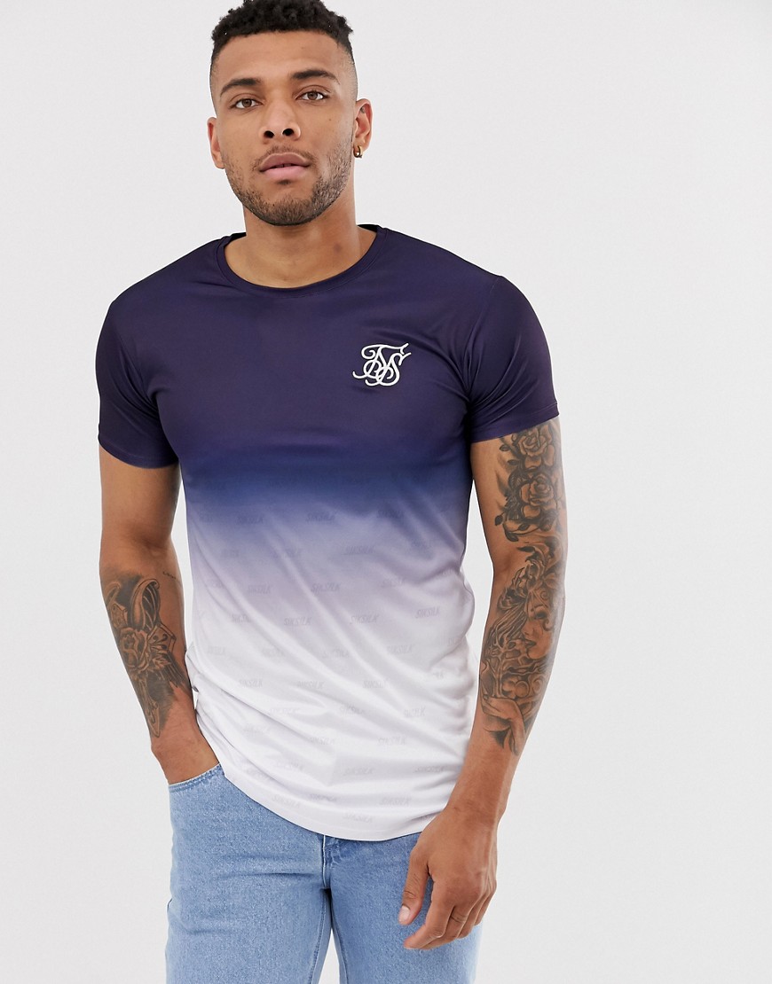 SikSilk – Blekt marinblå t-shirt i muscle-passform