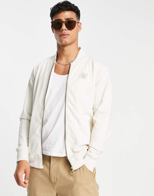 SikSilk - Bomber d'ensemble à fines rayures - Beige