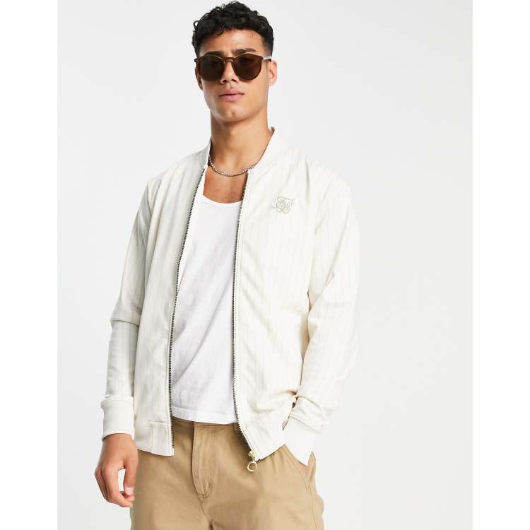 SikSilk bomber jacket in beige with pinstripe part of a set ASOS