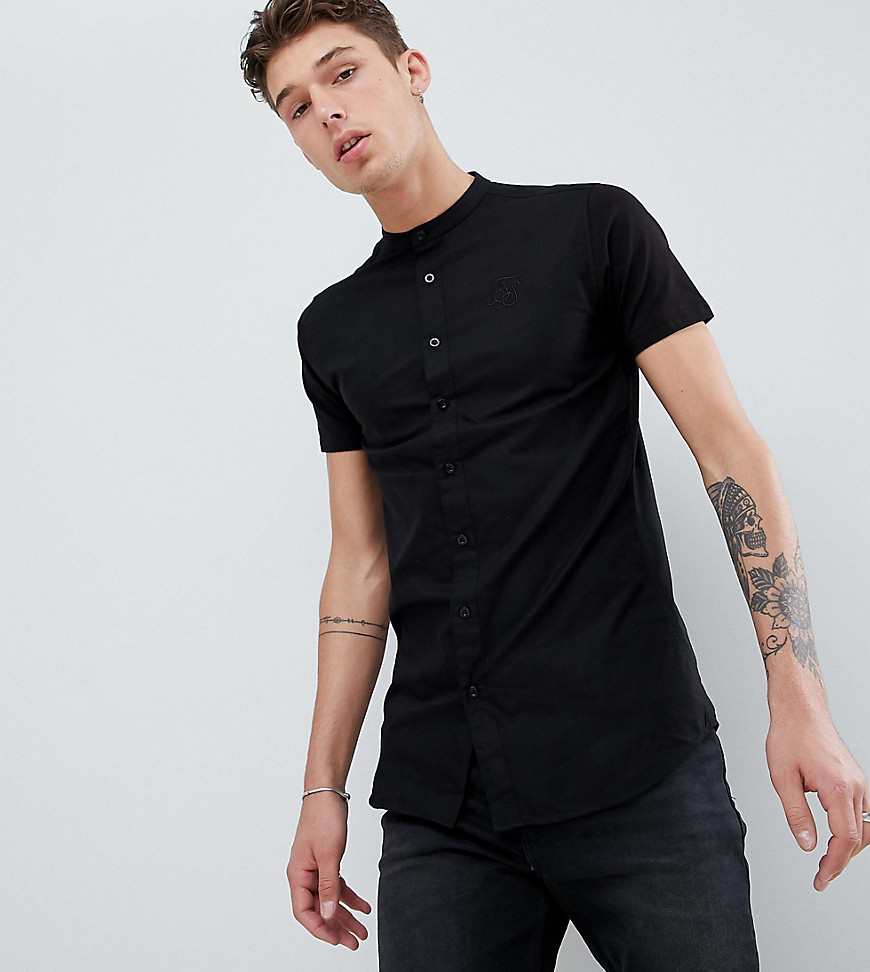 SikSilk - Camicia attillata nera con maniche in jersey - In esclusiva per ASOS-Nero
