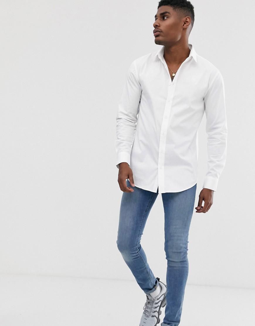 SikSilk - Camicia bianca attillata a maniche lunghe-Bianco