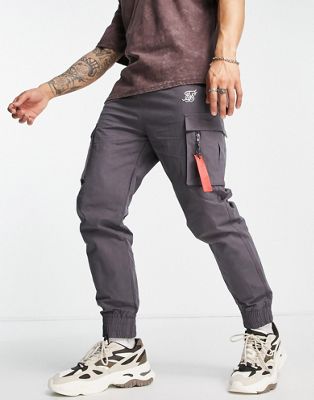 Siksilk cargo trousers in dark grey with flight toggle