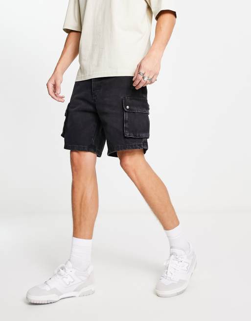 Siksilk - Cargoshorts i sort denim