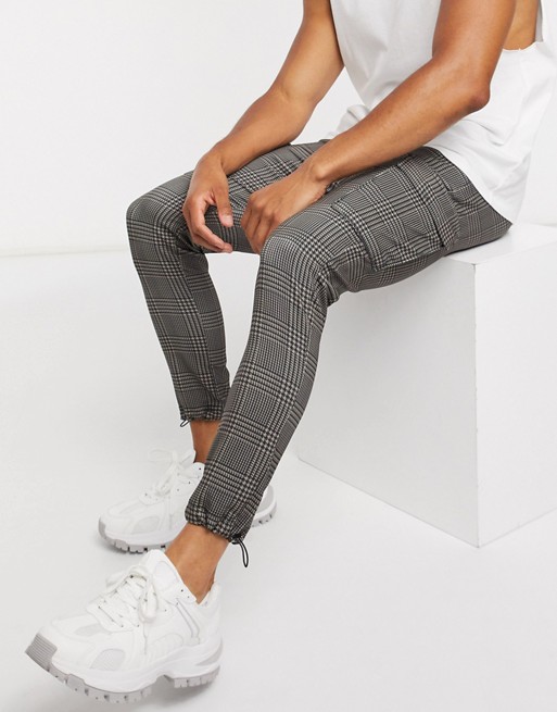 Siksilk checked cargo joggers with logo waistband in GREY