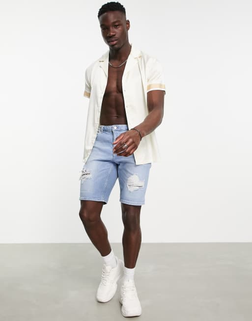 SikSilk Chemise avec col a revers et bandes avec logo imprime sur l ensemble