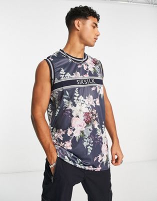 Siksilk co-ord basketball vest in blue floral