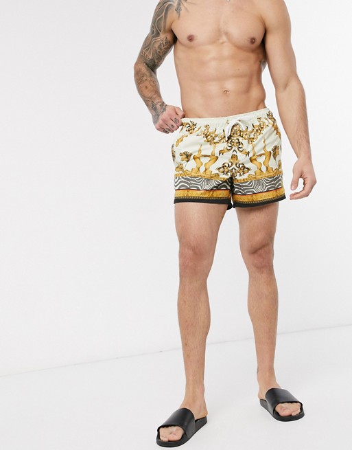 SikSilk co-ord swim shorts in white with baroque print