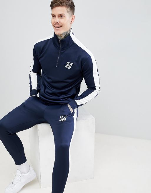 SikSilk cropped jogger in navy with white side stripe | ASOS