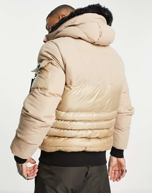 SikSilk - Distance - Gewatteerd jack met capuchon van imitatiebont in beige, 2 van 4
