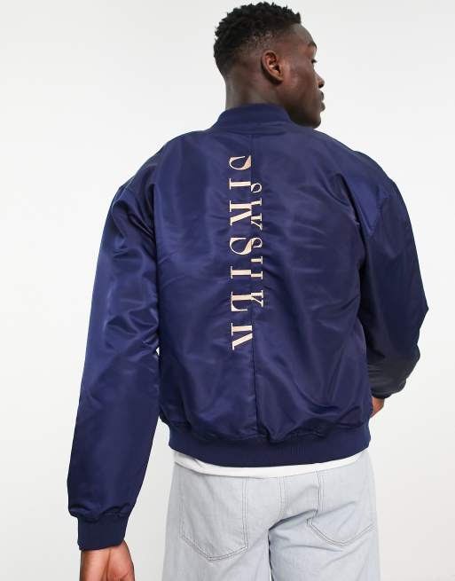 SikSilk - Division - Bomberjack in marineblauw met goudkleurige print