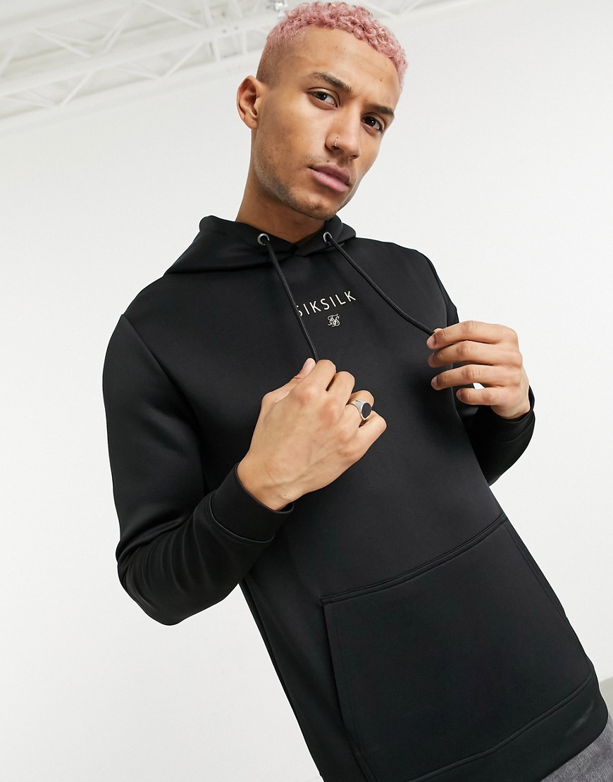 SikSilk - Element - Muscle-fit hoodie met logobies in zwart met goud