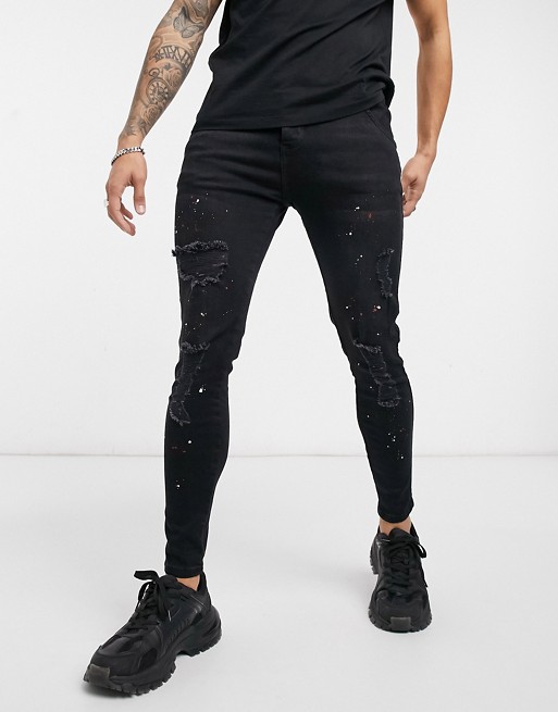 SikSilk extreme distressed skinny jeans in black