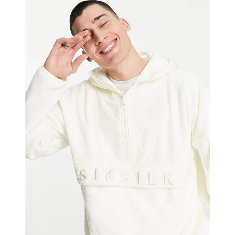 SikSilk Felpa con cappuccio oversize in pile con zip corta bianco sporco ASOS