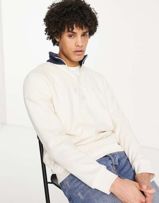 SikSilk - Felpa in pile polare con zip corta e colletto a contrasto a coste