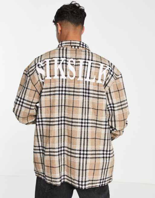 SikSilk - Geruit flanellen overhemd met lange mouwen in beige