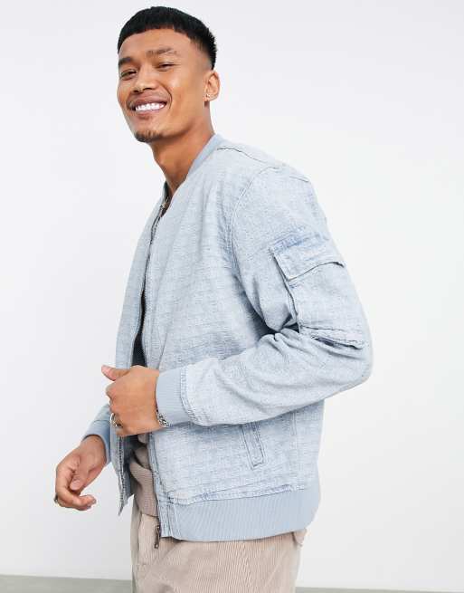 SikSilk Giacca bomber di jeans jacquard lavaggio blu chiaro ASOS
