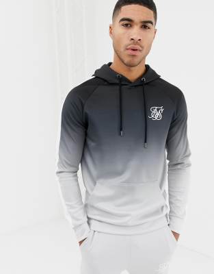 SikSilk hoodie in black and gray fade