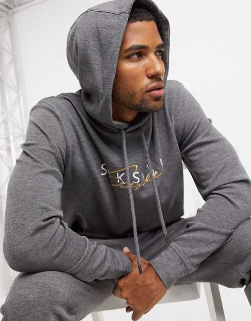Siksilk hoodie with signature logo in grey