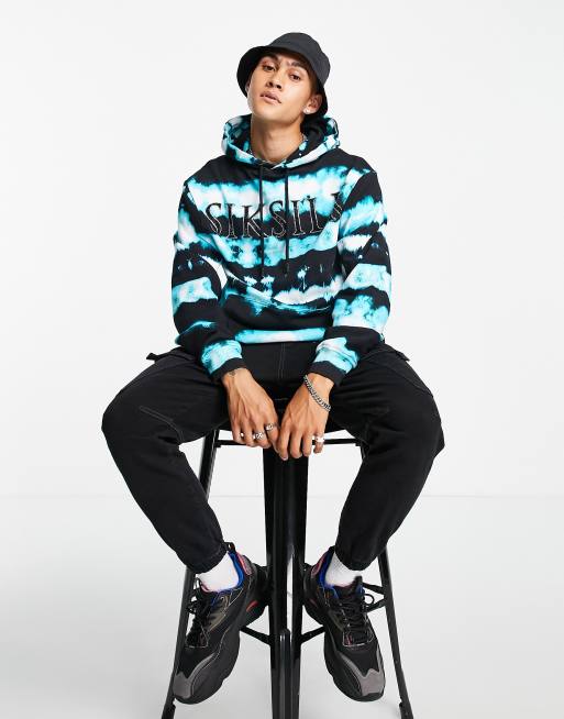 SikSilk - Hættetrøje med sort og blå batik