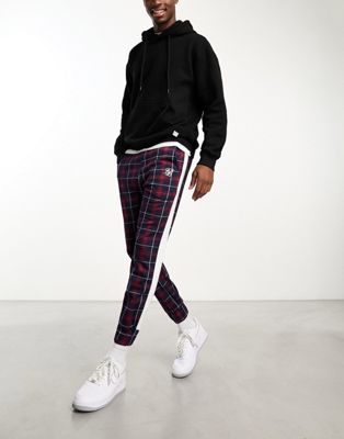 Siksilk jacquard check cuffed joggers in navy