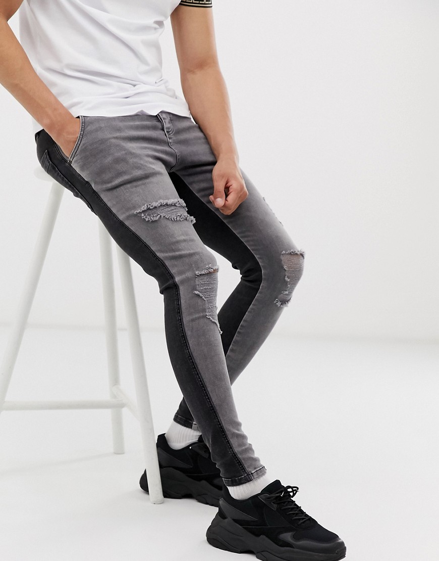 SikSilk - Jeans super skinny neri a contrasto-Nero
