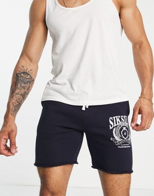 Siksilk jersey shorts in navy with varsity print - ASOS Price Checker