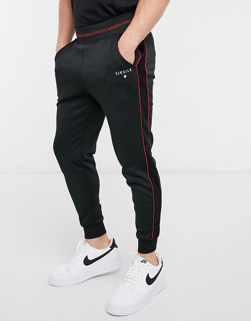 SikSilk -Joggingbukser med manchetter i sort med røde striber