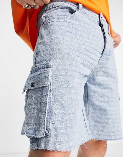 Siksilk – Ljusblå shorts i jacquardvävd denim
