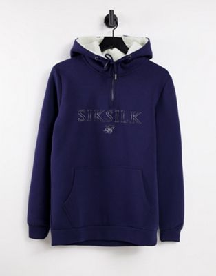 SikSilk logo borg hoodie in navy