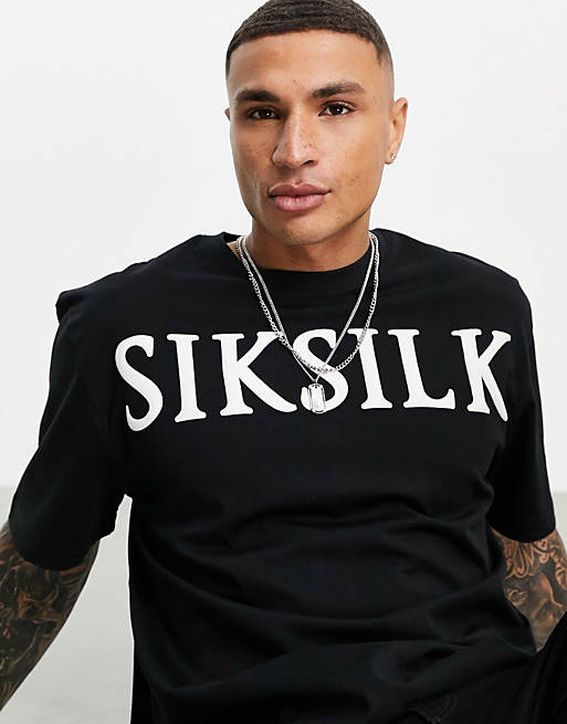 Men SikSilk logo oversize t-shirt in black 