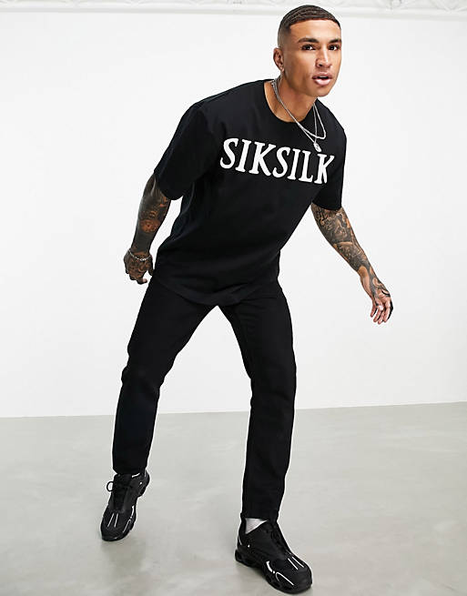 Men SikSilk logo oversize t-shirt in black 