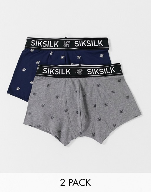 SikSilk logo taped 2 pack boxer shorts in navy and grey