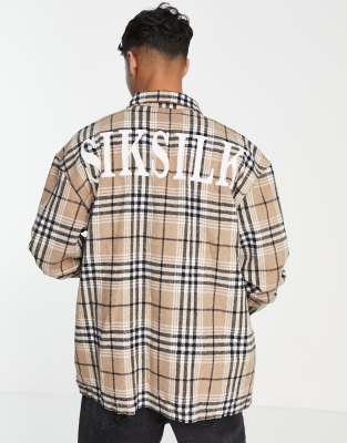 SikSilk Siksilk long sleeve flannel shirt in checked beige-Neutral