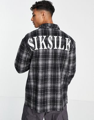 Siksilk long sleeve flannel shirt in checked black