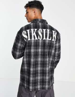 SikSilk Siksilk long sleeve flannel shirt in checked black