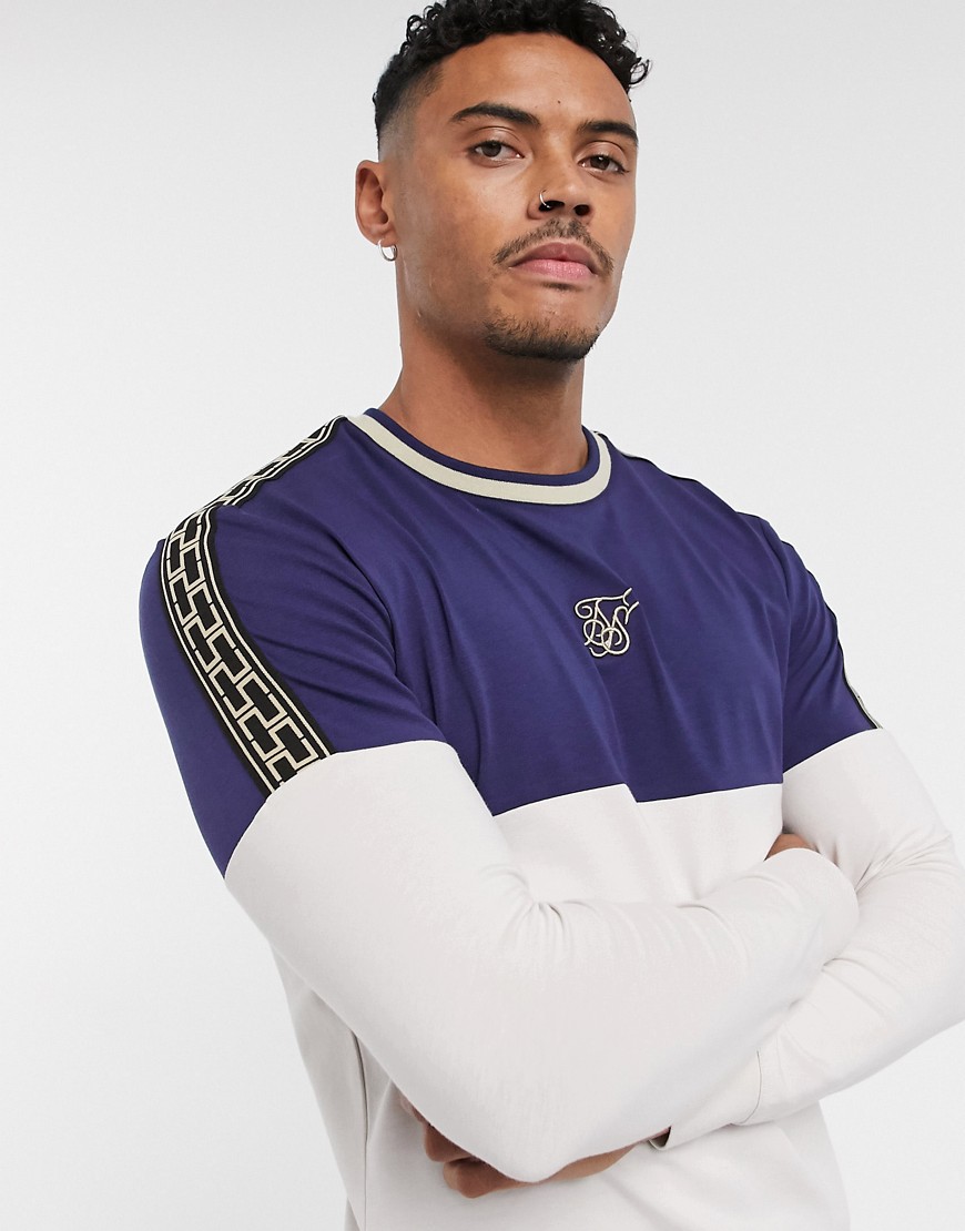 SikSilk long sleeve panelled t-shirt with gold taping-Beige