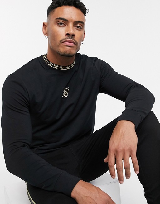 SikSilk long sleeve t-shirt in black with gold taping