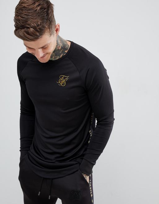 SikSilk Tracksuit In Black With Gold Side Stripe