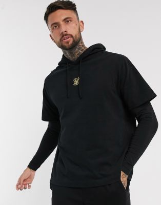SikSilk longsleeve chain cuff double layer hoodie in black with logo | ASOS
