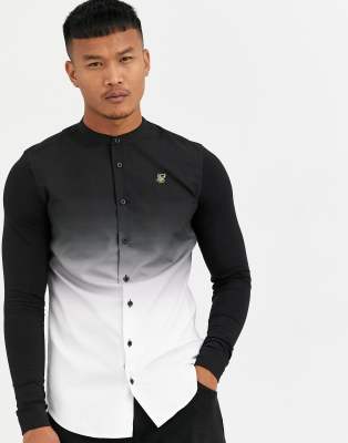 SikSilk muscle fit grandad collar long sleeve grandad shirt in faded black