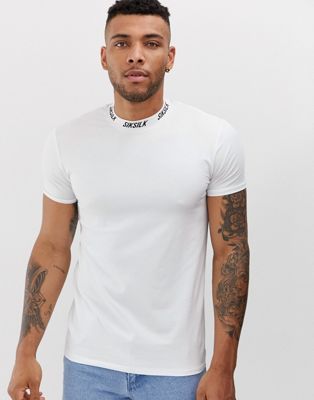 SikSilk muscle t-shirt with neck logo in white | ASOS
