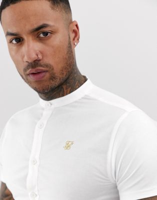 SikSilk - Overhemd met korte mouwen zonder kraag in wit