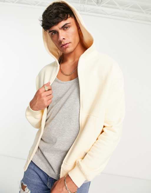 SikSilk – Oversize-Kapuzenpullover in Ecru mit durchgehendem Reißverschluss
