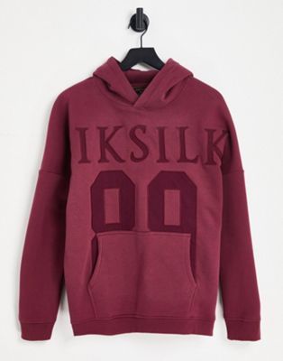 Siksilk oversized hoodie in burgundy with large logo embroidery