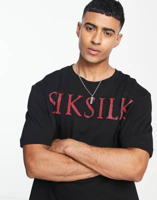 SikSilk Siksilk oversized t-shirt in black with red rhinestone logo