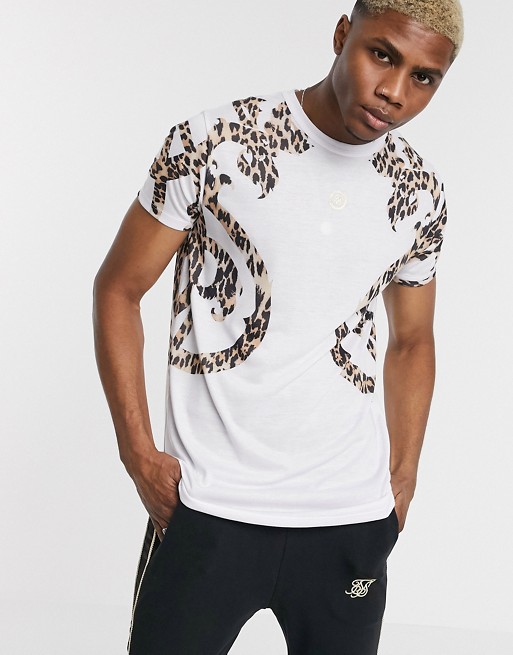 SikSilk oversized t-shirt in white with baroque print