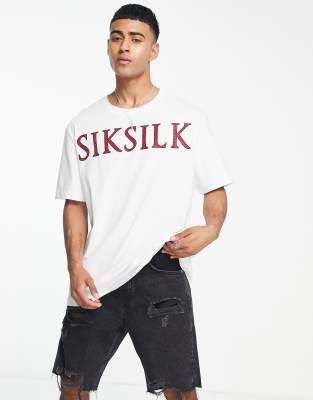 Siksilk oversized t-shirt in white with red rhinestone logo