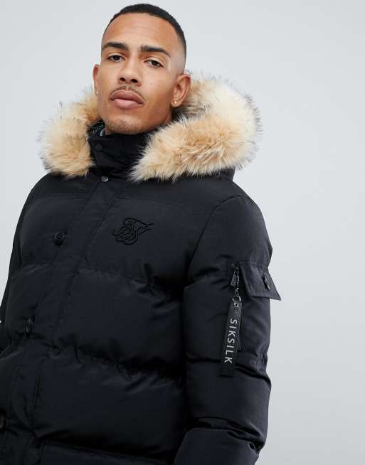 parka jacket with faux fur hood in black exclusive to ASOS ASOS